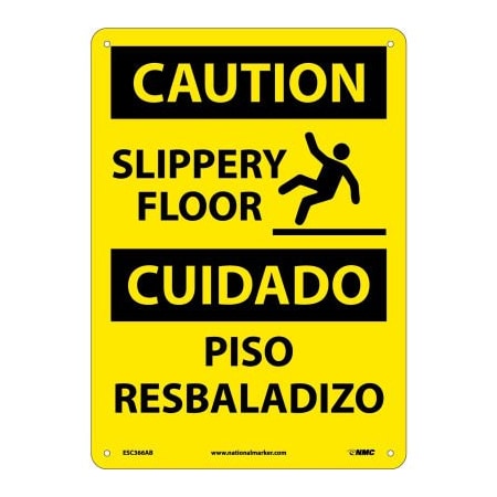 Bilingual Aluminum Sign - Caution Slippery Floor